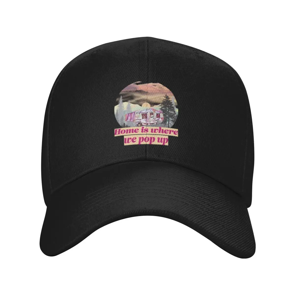 Fashion Home Is Where We Pop Up Sunset Pink And Purple Trailer Tent baseball cap Instagram Style Sun Caps