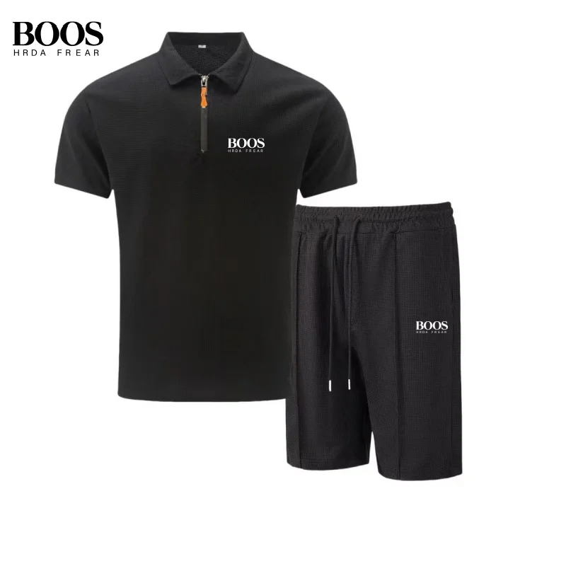 

New men's high-quality casual shorts and polo shirt two-piece set for summer fashion, comfort, and breathability