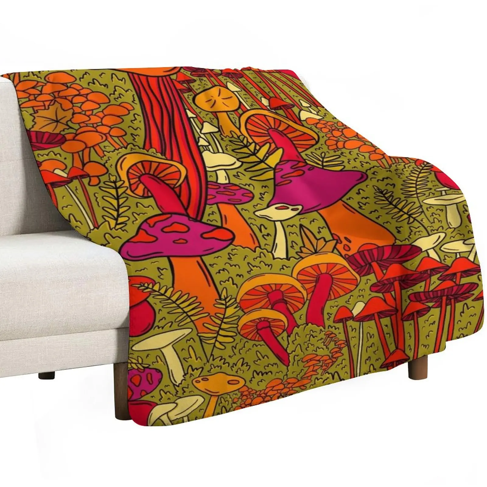 Mushrooms in the Forest Throw Blanket Soft Plaid Beautifuls Personalized Gift Designers Sofa Quilt Nap Blankets