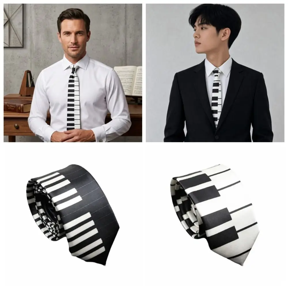 Fashion Polyester Skinny Necktie 5cm Narrow Width Korean Style Piano Pattern Tie Piano Music Print Casual Music Note Tie Daily