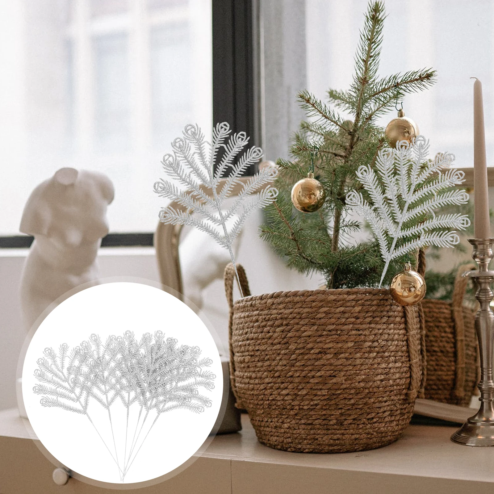 

6Pcs Christmas Leaf Ornament Glitter Pendants Rustic Party Hanging Decor Xmas Tree Home Decoration Festival Style