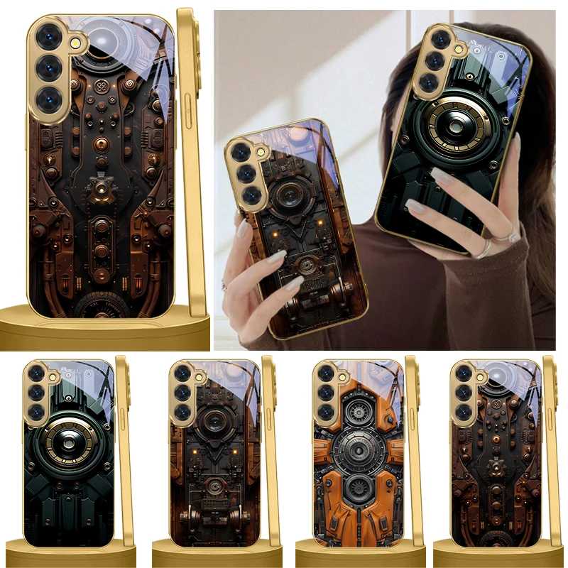 

Mechanical Heart Pattern For Samsung Galaxy S26 S20 FE S21 Ultra S23 Plus S24 Ultra S25 S21 S22Plus S26+ Golden glass phone case