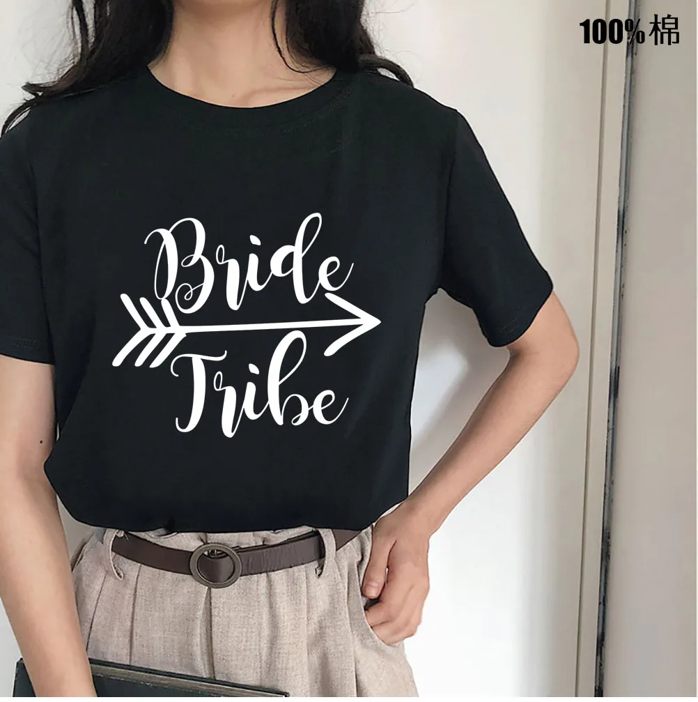 Women T Shirt Bride Tribe Arrow Print Tshirt Women Short Sleeve O Neck Loose T-shirt Ladies Causal Tee Shirt Clothes Tops