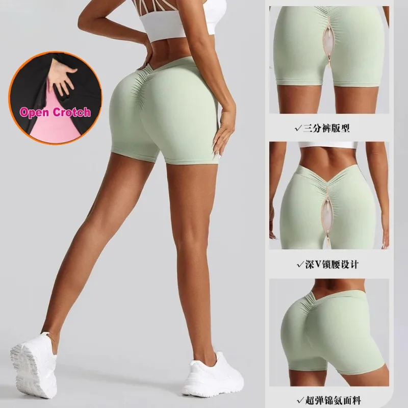 

Женские шорты с высокой талией и открытой промежностью, утягивающие, для йоги, из нейлона, для тренировок, спорта, бега, фитнеса