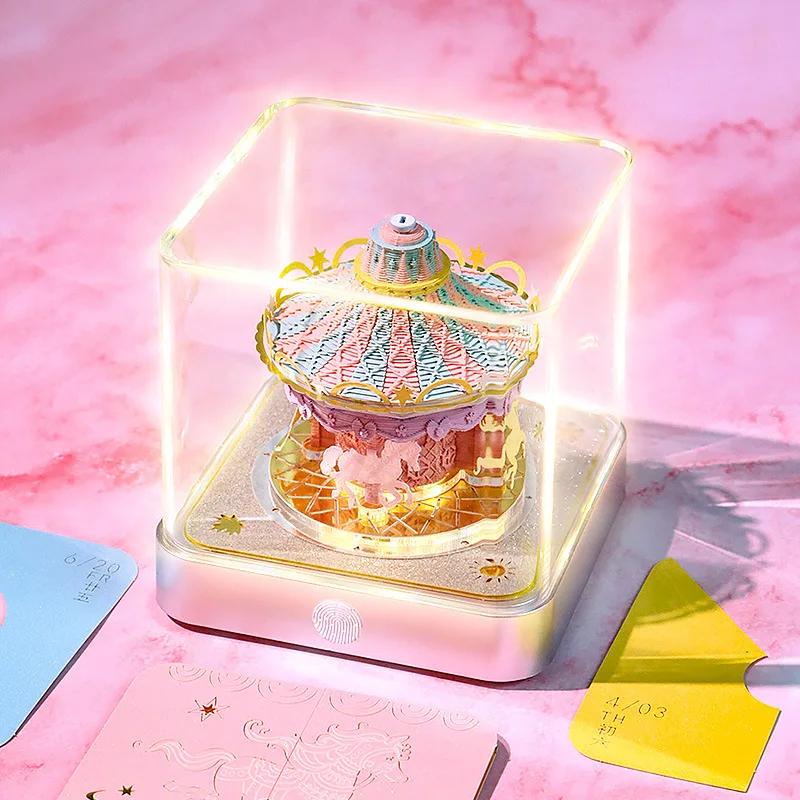 Romantic Carousel Panoramic Paper Sculpture 2025 Calendar Three-dimensional Note Book Gift Desktop with Light Ornaments