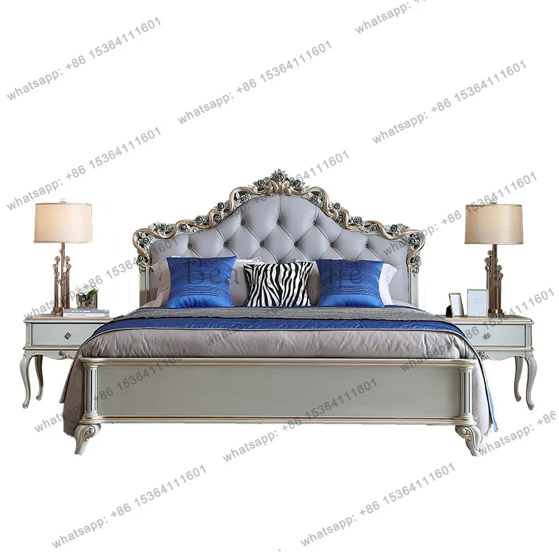 

French light luxury bed solid wood leather European 1.8 meters wedding bed bedroom furniture