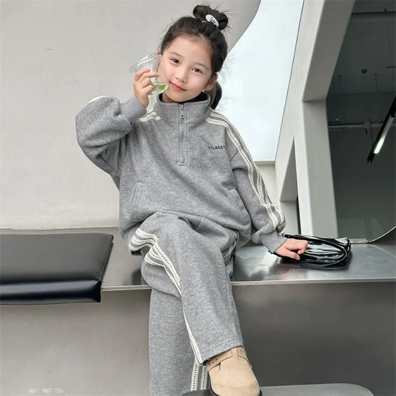 Girls Sweatshirts +Pants Kids Suits 2PCS/Set Cotton 2024 Pullover Spring Autumn Cotton Tracksuit Jogging Suit Christmas Gift Chi