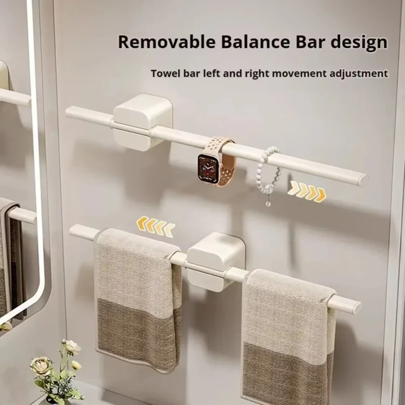 ABNO-Cream White Bathroom Towel Bar, Wall Mounted Hand Towel Holder, No-Drill Storage Rack, Home Organization Gadgets