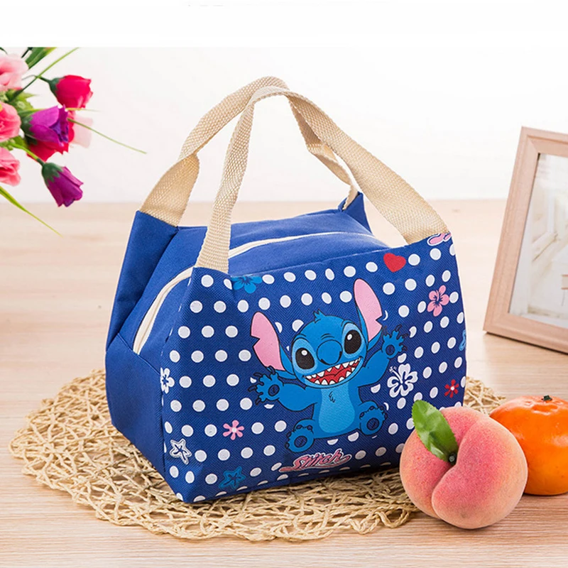 Disney Stitch Cartoon Lunch Bag Thicked Waterproof Canvas Lunch Box Bags for Boys Girls Cute Bento Bag Food Thermal Bag