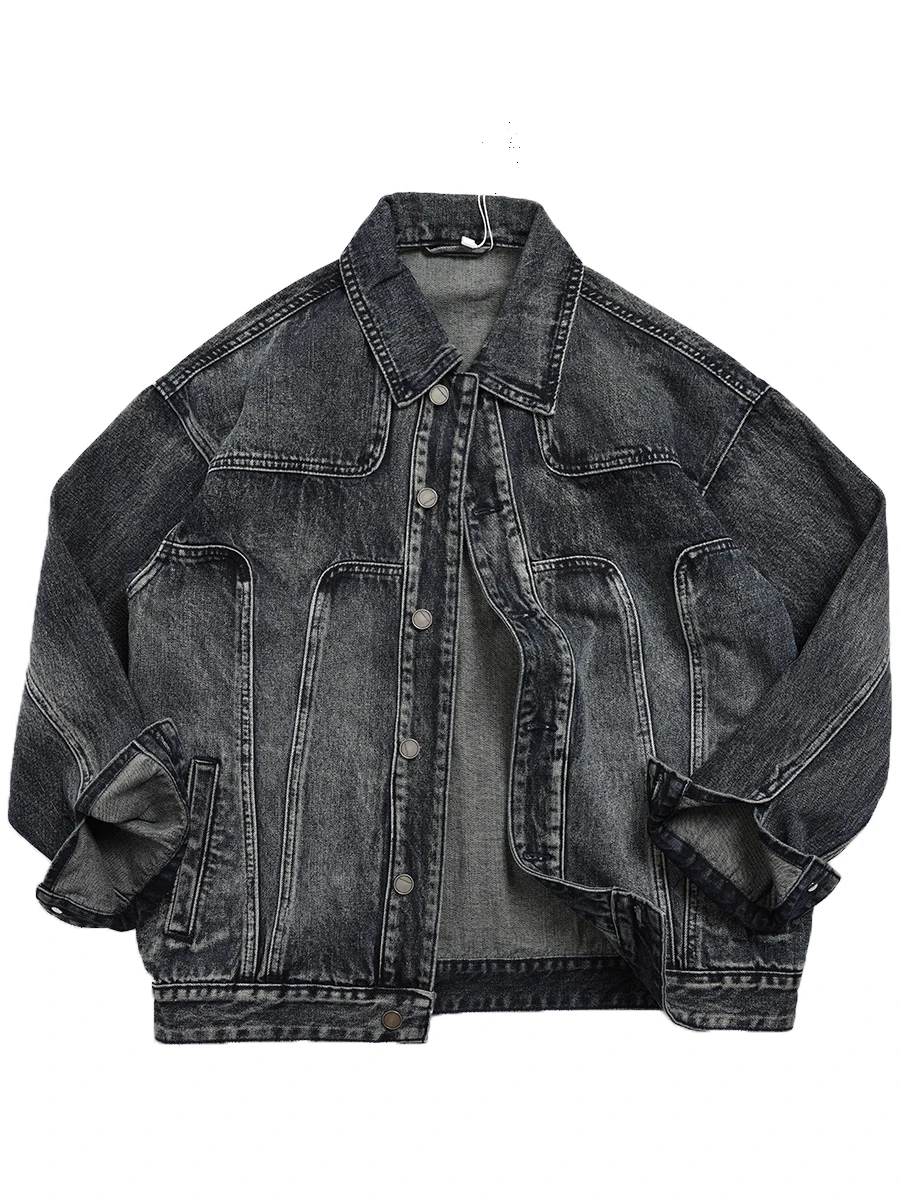 

Retro Indigo Dyed ey Denim Jaet Men's Loose Motorcycle Workwear Jaet Thiened American Trendy Brand Youthful Vitali ...