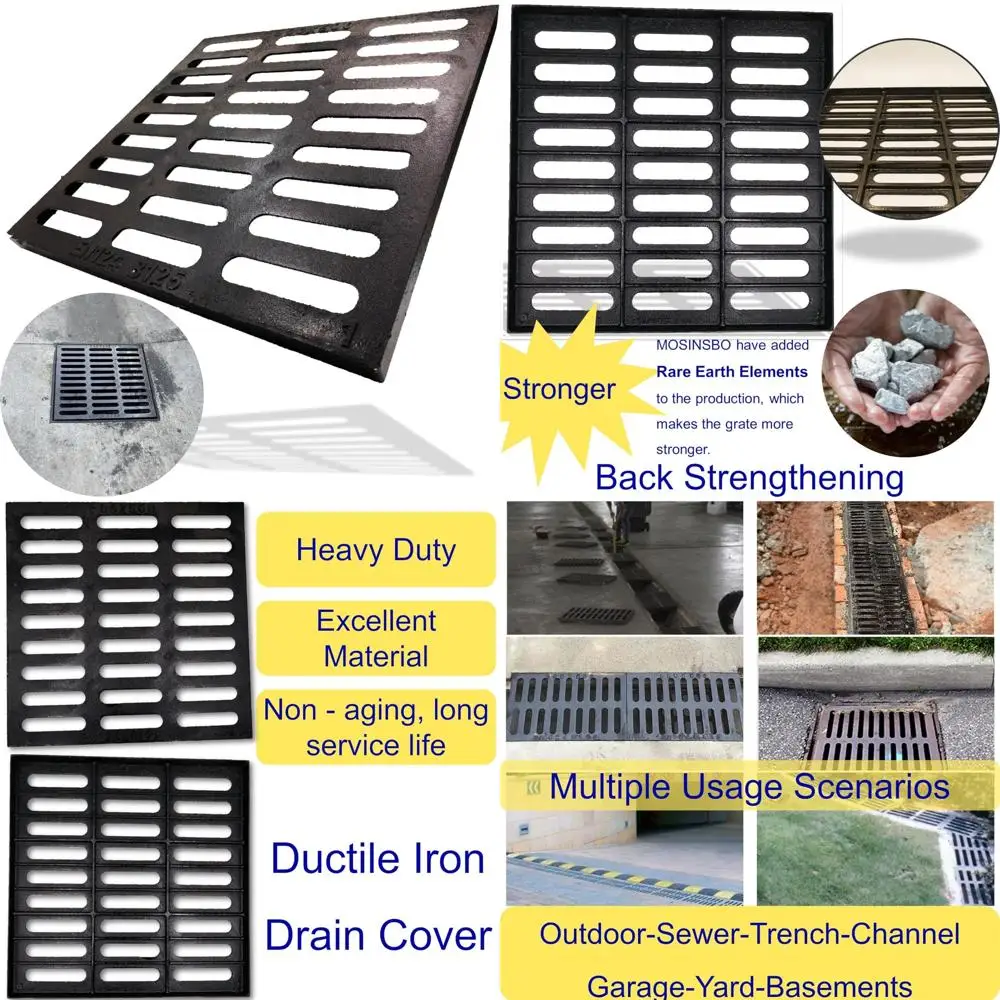 

Heavy Duty 20x20 Cast Iron Outdoor Drain Cover, C-Class Replacement Sewer Grate, Durable Square Grate with Black Finish