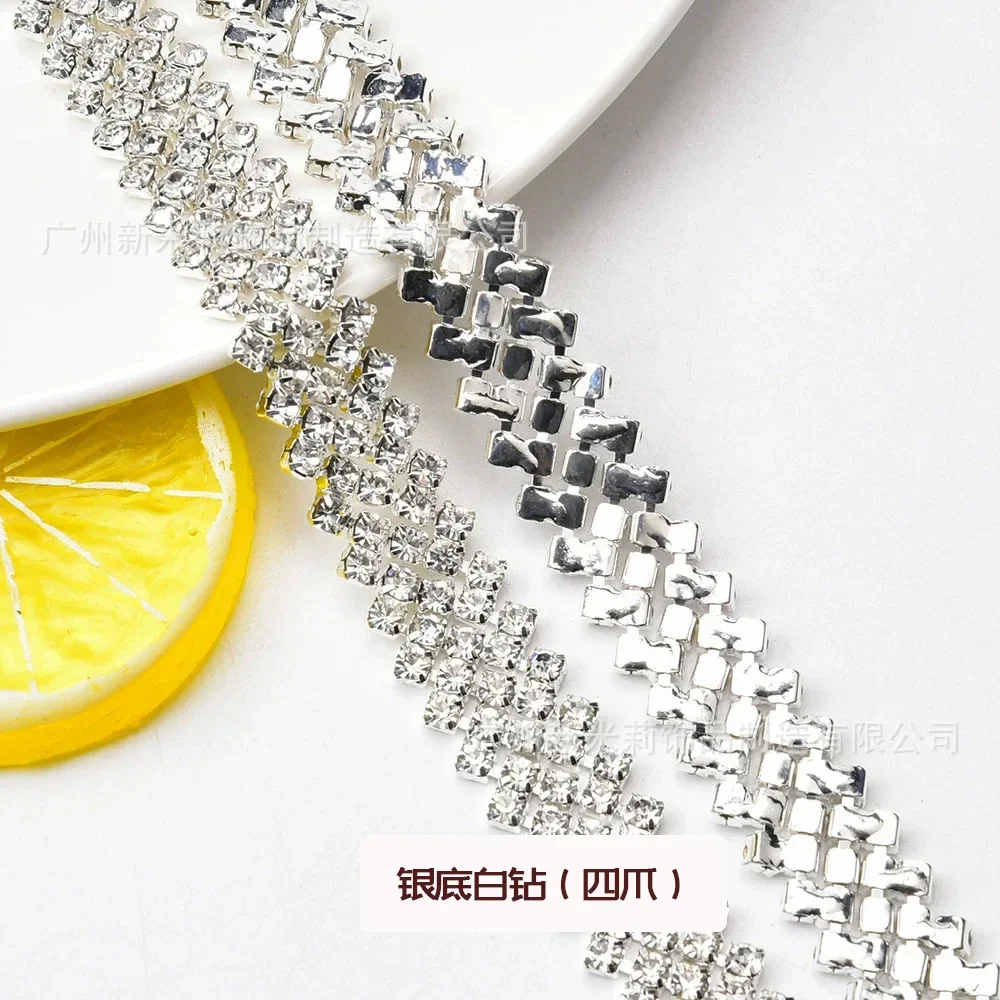 3Yard Five-row Diamond Chain Dense Multi-row Rhinestone Claw Chain DIY Clothing Collar Crystal Decorative Hair Accessories