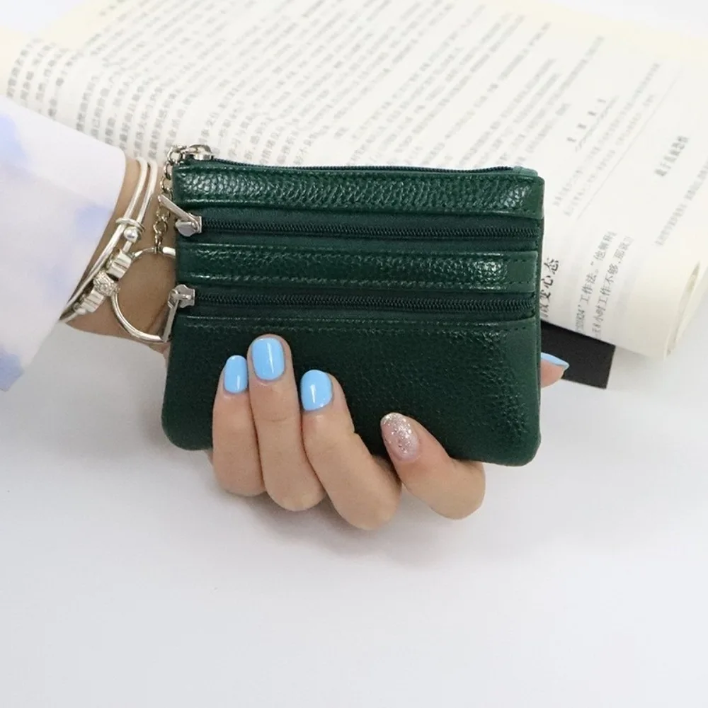 Portable PU Leather Money Coin Purse Wear-resistant Waterproof Wallet Money Bag Zipper with Key Ring Pocket Purse Maiden