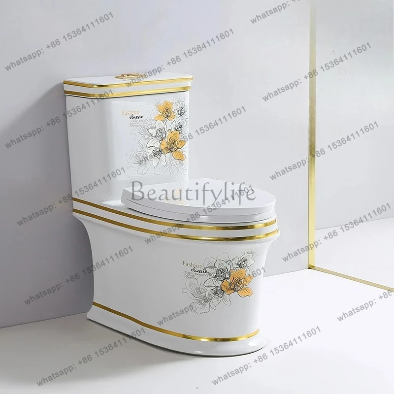 Household color gold five-hole super swirl siphon toilet anti-blocking flush toilet silent toilet