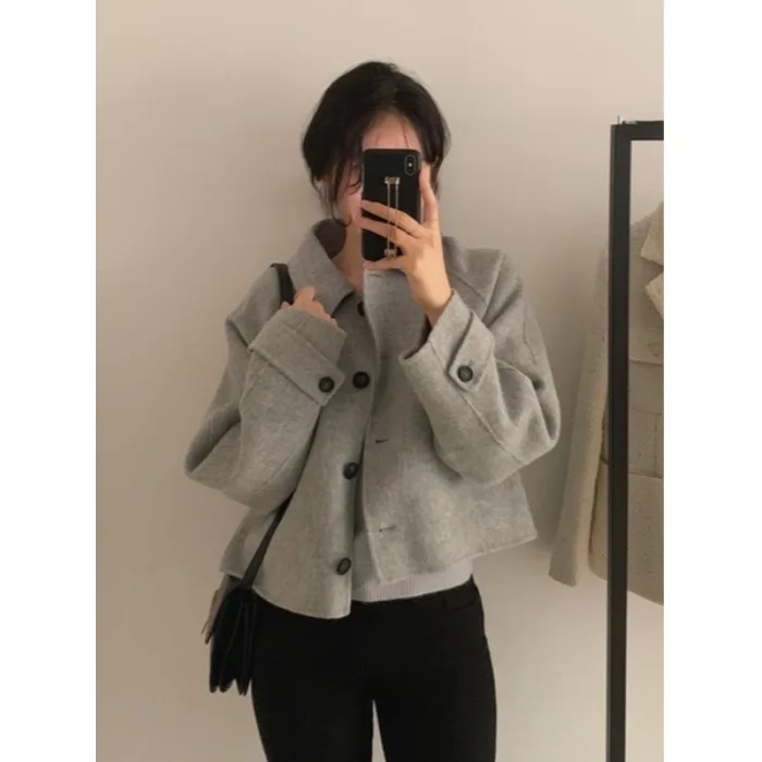 

Женское шерстяное пальто Cold ey Korean Sle ort, весна 2026, для повседневной носки, свободный крой, длинный рукав, однотонное, на одной пуговице