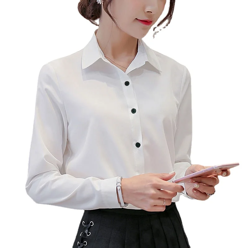 Women Clothing Office Lady Spring Autum Summer Shirt Blouse Fashion Full Sleeve Chiffon Smooth No Wrinkle Non-iron Breathable