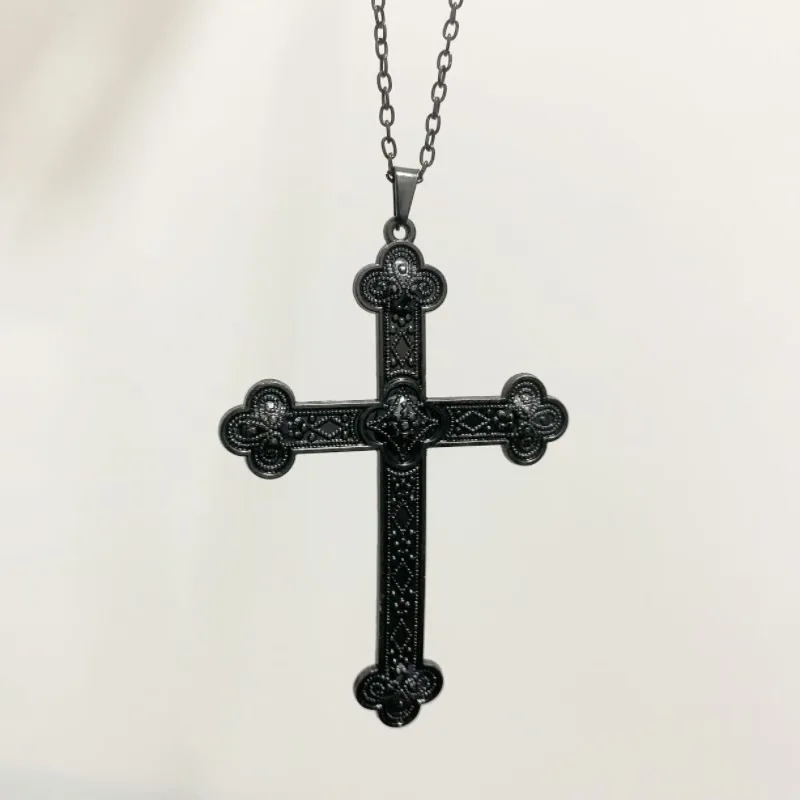 Collar gótico con colgante de cruz negra grande, joyería de Halloween de Metal gótico Punk Vintage, regalo N105
