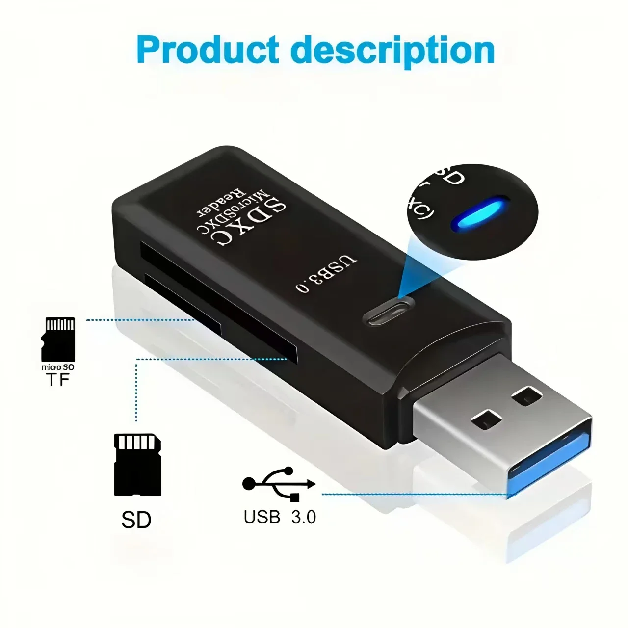 2-in-1 USB 3.0 and 2.0 High-Speed Card Reader with Type-C Adapter, 5Gbps High-Speed Converter, Camera Laptop