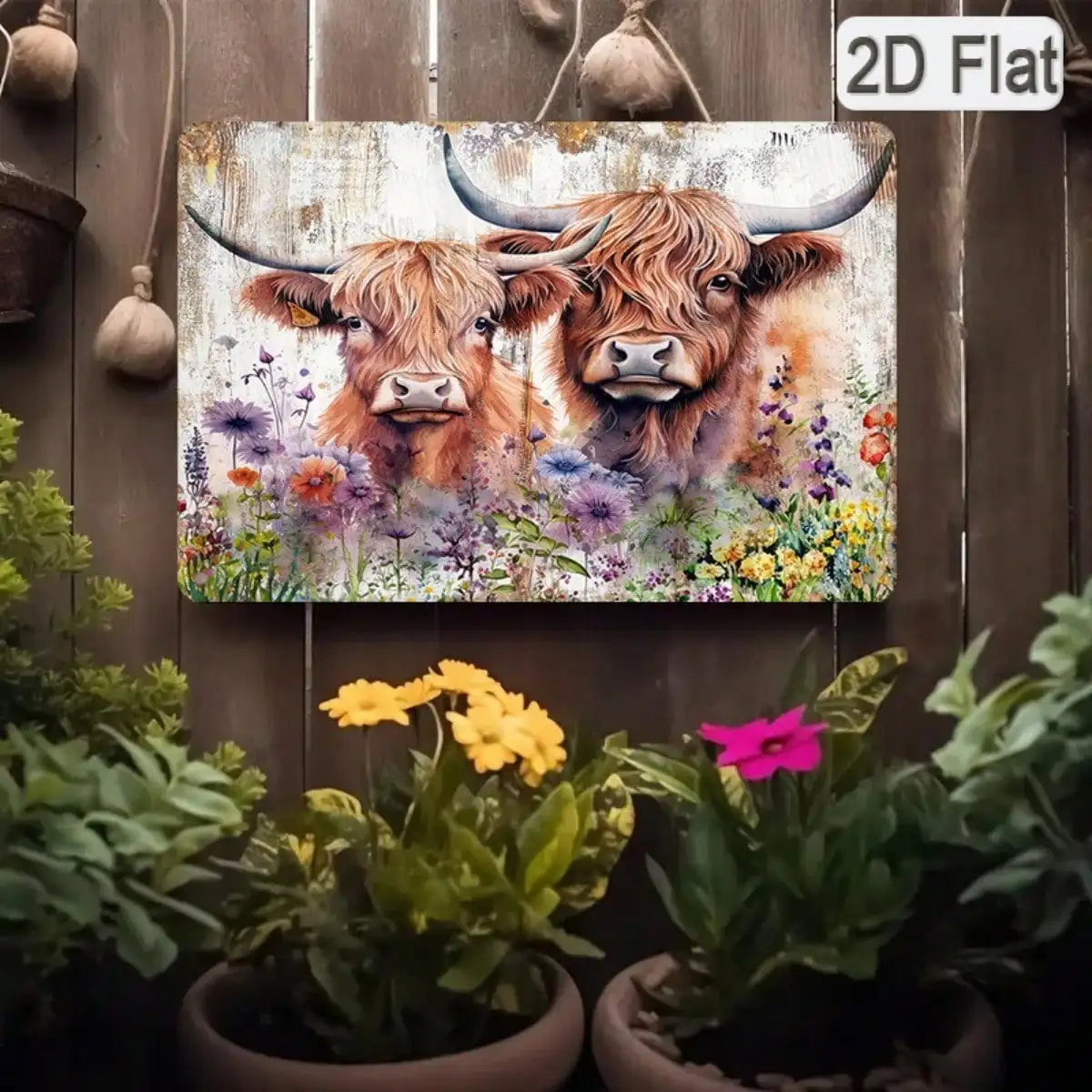 1PC Tin Sign Highland Cows - Rustic Farm Wall Decor For Living Room/Country House, Vintage Animal Art, 8x12 Inches/20x30 Cm