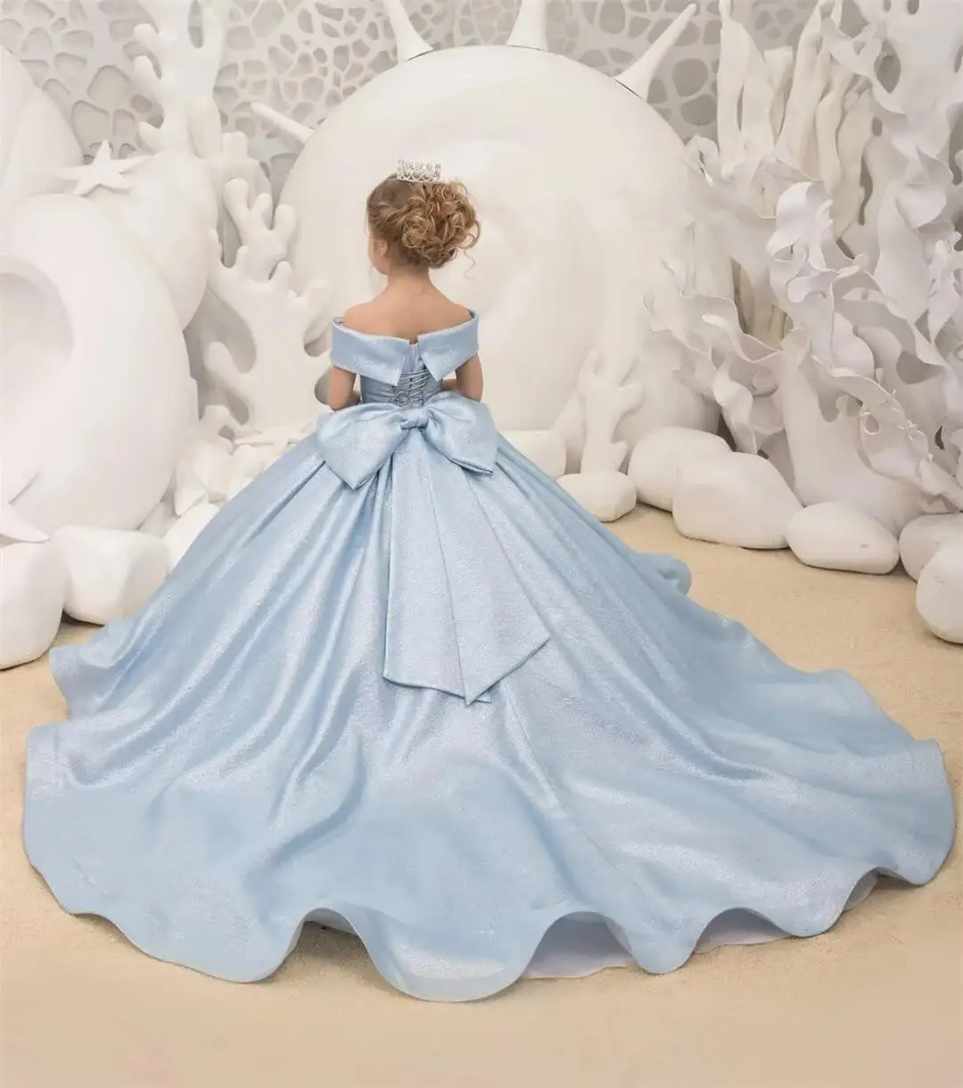 Vestidos de niña de flores para boda, vestido de primera comunión de satén con hombros descubiertos, vestidos de desfile de princesa para niñas, vestido para niñas