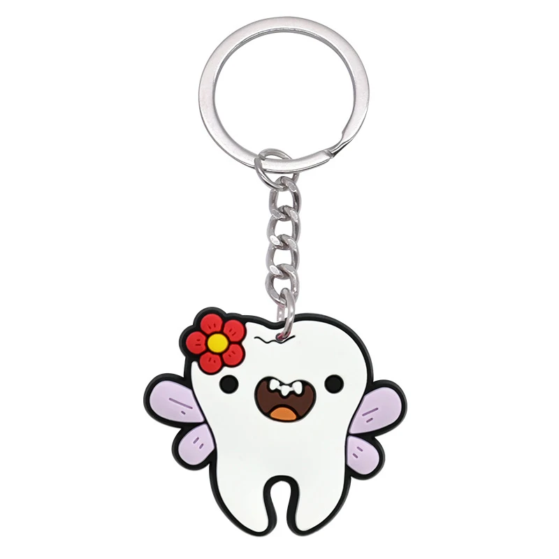 10 Pcs Cartoon Lovely Girls Kids Gift Dental Tooth Shape Model Simulation Keychain Fashion Keyring Pendant Teeth Key Chain