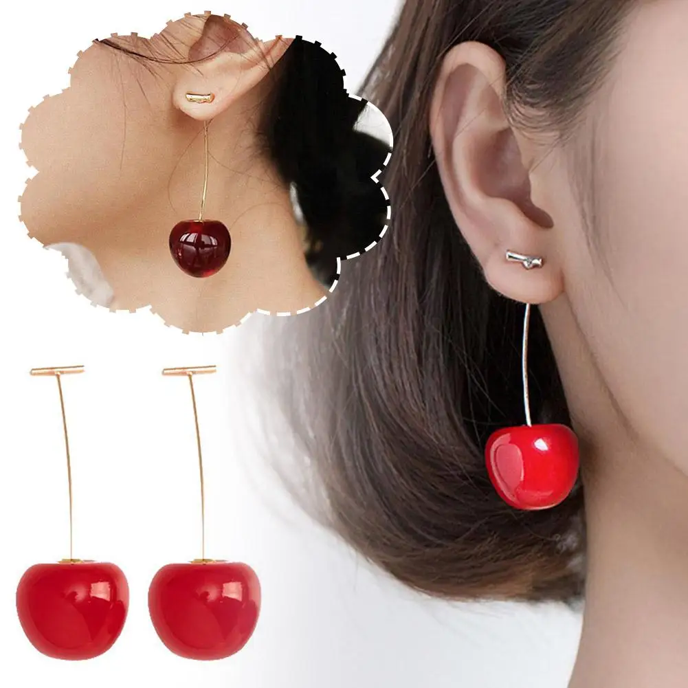 New Cute Simulation Red earrings Sweet Resin Hot Sale For Women Girl Student Fruit 1Pair Earring Gift