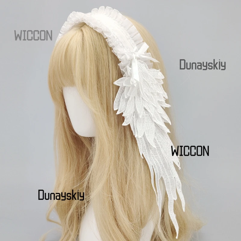 Tocado gótico de ala de lolita para Halloween/Navidad/Oktoberfest/Pascua - Alas de ángel desmontables con ribete de encaje