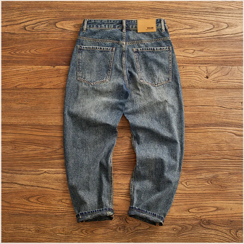 

Модные уличные джинсы для мужчин, нашивки в стиле ретро в стиле пэчворк, свободные зауженные маленькие прямые джинсовые брюки с дырками