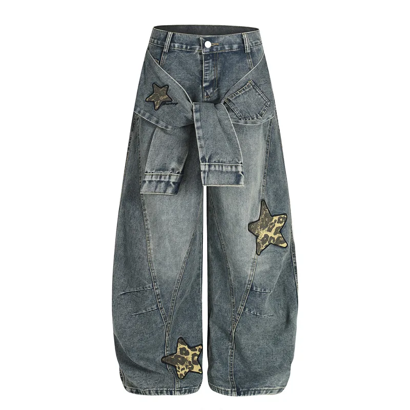 

Fashion High Street Vibe Style Hip Hop Jeans Pants With Camouflage Patchwork Loose Fit Y2K Denim Trousers Personality Design