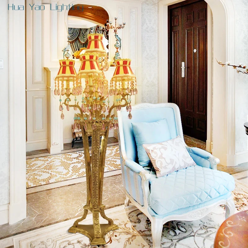 French Baroque Villa Living Room Elegant Brass Floor Lamp Retro Design Hotel Front Desk Floor Lamps