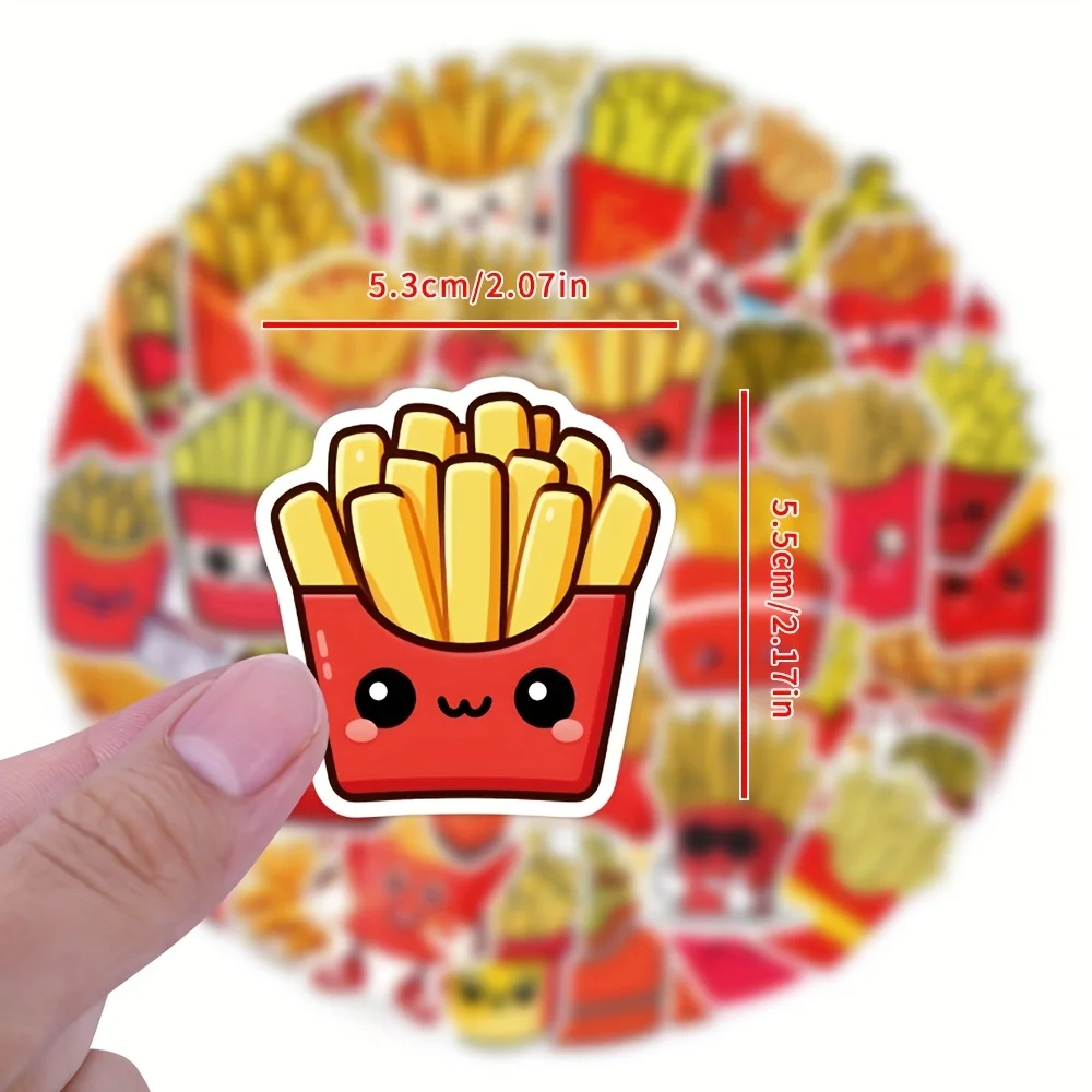 55pcs Fun French Fries Stickers for Laptops, Skateboards, Guitars, Cups Decoration Assorted Cartoon Designs Party Sticker