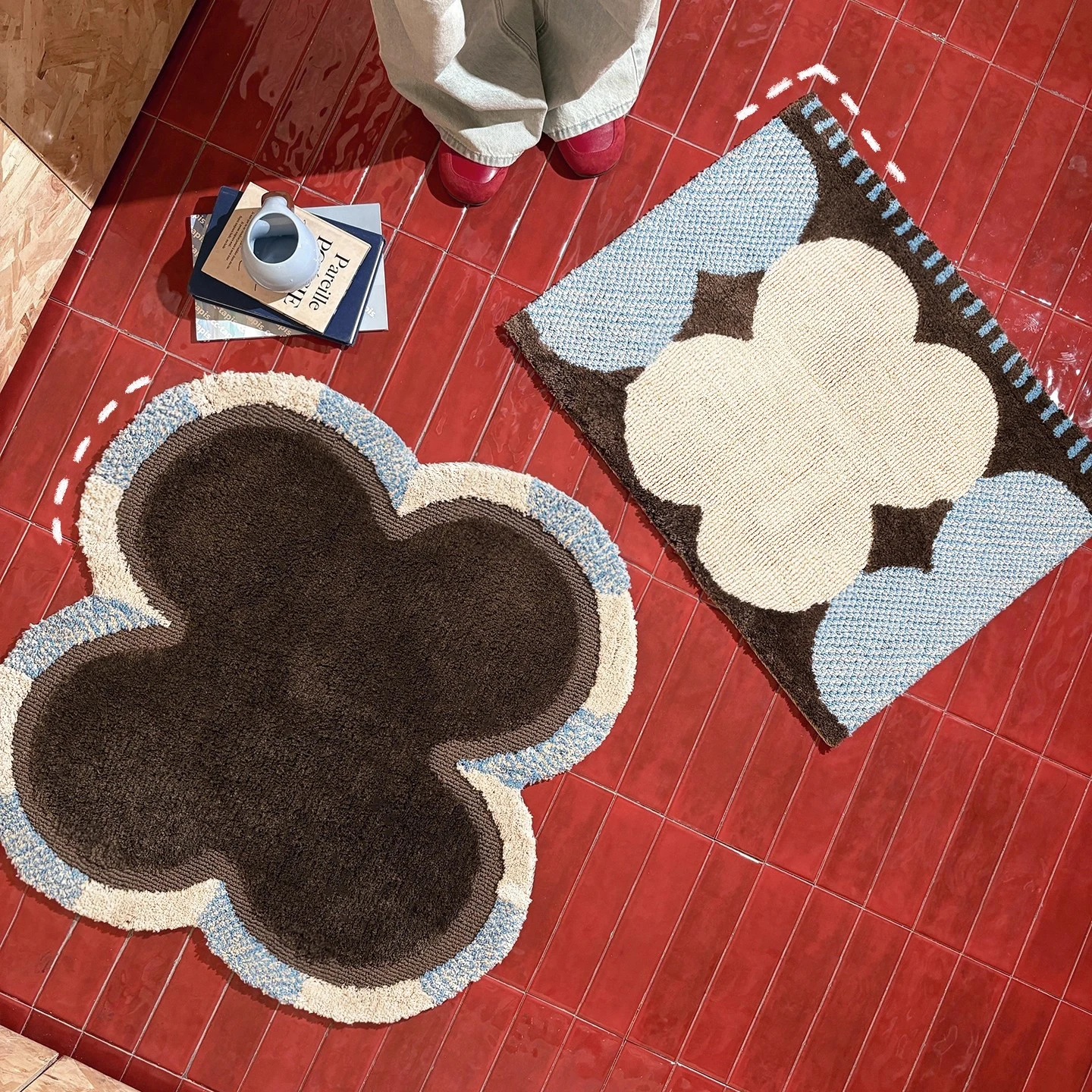 

Тафтинговый коврик ручной работы для ванной комнаты, ретро цветочный геометрический коврик для спальни, мягкий коврик для детской комнаты, ковер для гостиной, эстетика, домашний декор