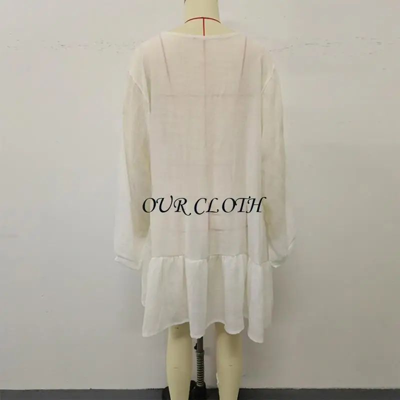 نساء V-neace Beach Dress Long Sleeves Dress Frasnable Swing Dress Beachwear Y1AC