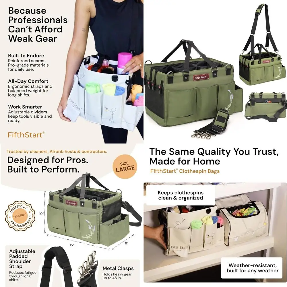 

Heavy-Duty Cleaning Caddy Bag for Professionals - 9 Pockets, Washable Mesh Base, Adjustable Compartments, Large Green