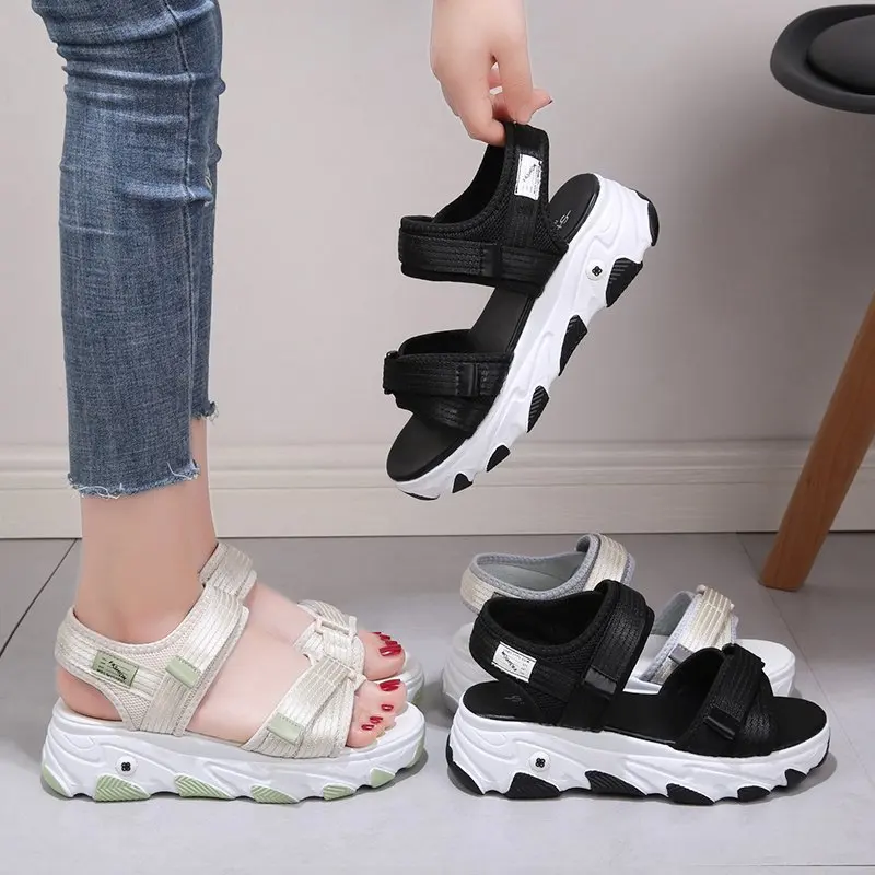 Summer Women Sandals Hook & Loop Design Platform Sandal Comfortable Women Thick Sole Beach Shoes Fashion Gladiator Sandalias