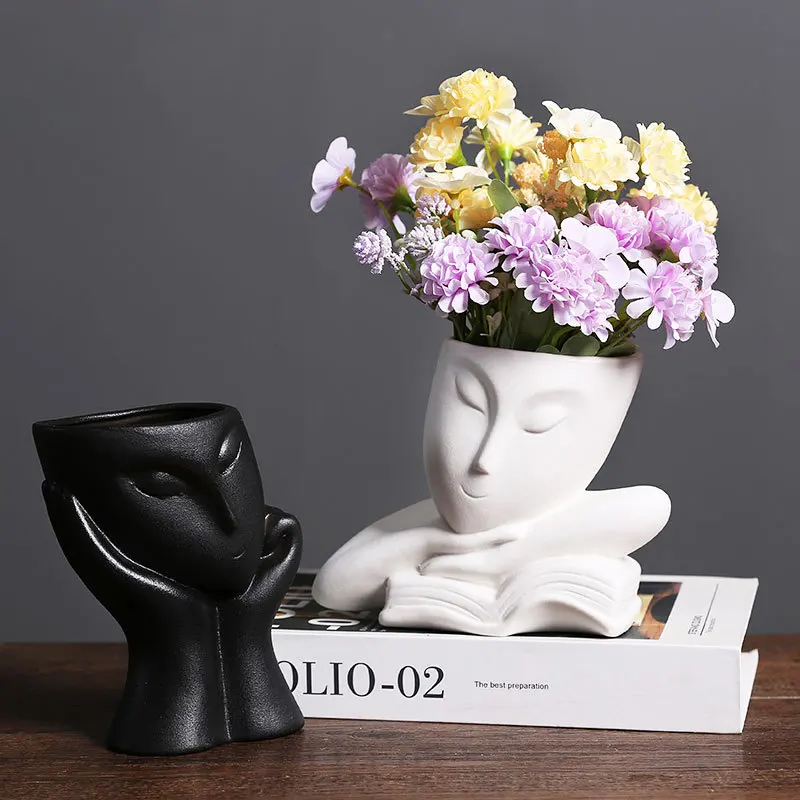 

Креативный бюст, человеческое тело, керамическая ваза, художественная фигура, скульптура, украшение для рабочего стола, гидропонная ваза для лица и девушки, интерьер, эстетический декор