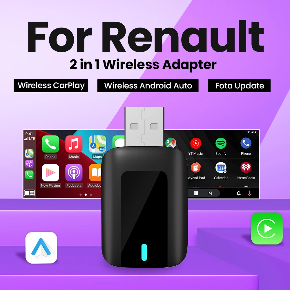 New Mini Wireless Android Auto Adapter Carplay Smart Dongle Plug and Play For Renault Twingo Espace Captur Clio Kangoo Master