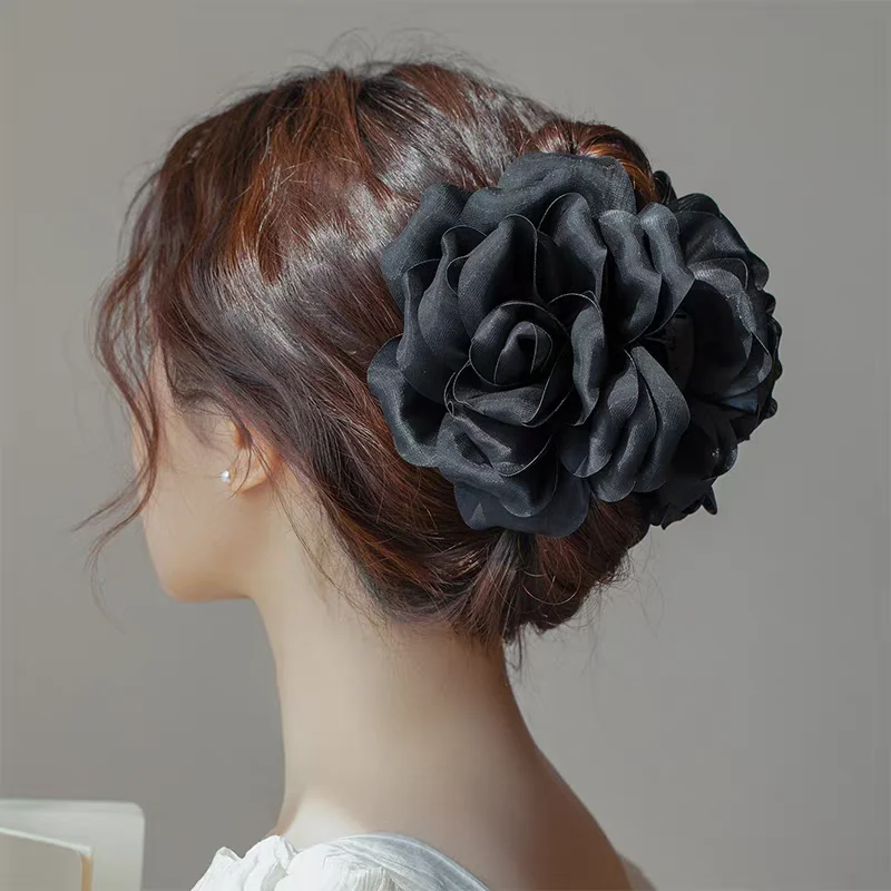 

AWAYTR 1 шт. Сетчатая заколка-краб для волос с розой, большой цветочный краб-заколка, элегантные женские аксессуары для волос