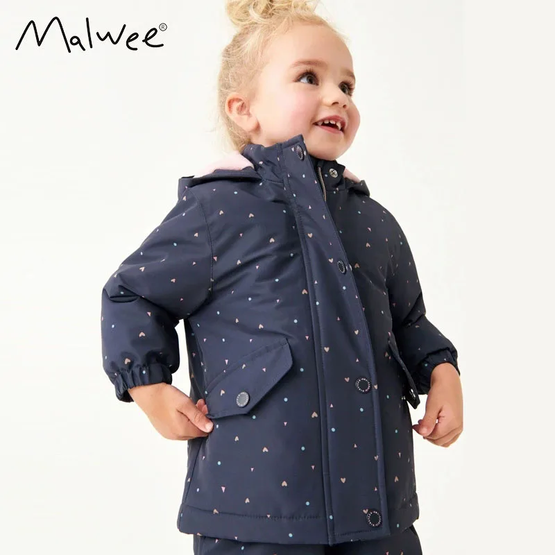 

Malwee из чистого хлопка, новинка 2023 года, теплый детский кардиган, толстовка с украшением на пуговицах, универсальная модная повседневная милая детская толстовка