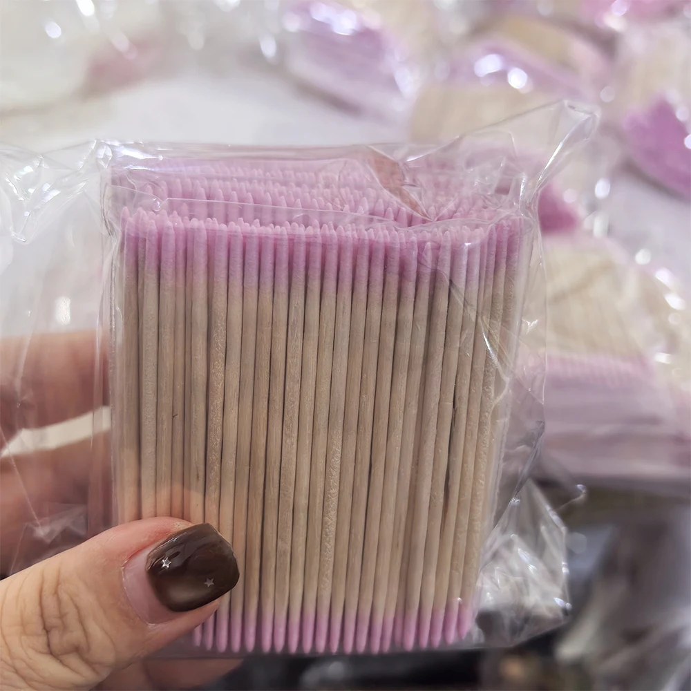 500/100pcs Pink Double-Head Wood Cotton Swab with Precise Pointed Tips Wooden Nail Cleaning Makeup Manicure Salon Nail Tools 7cm