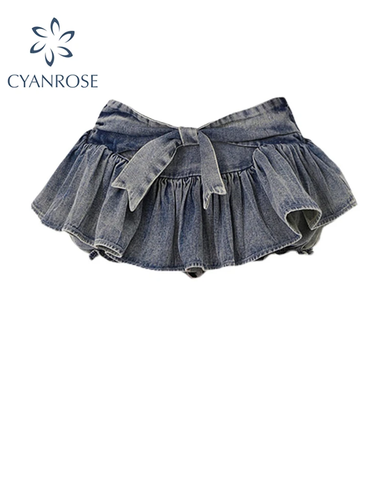 

2023 Vintage Denim Pleated Skirt Women's Summer Streetwear Ladies Jeans Short Skirt Casual All Match Ball Gown Female Mini Skirt