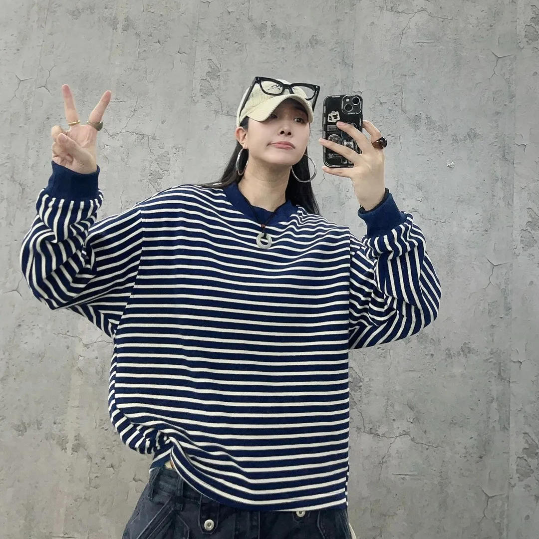 

Мужская толстовка свободного кроя с длинным рукавом, вязаная, в стиле ретро, из плотного хлопка и полиэстера, повседневная, с круглым вырезом