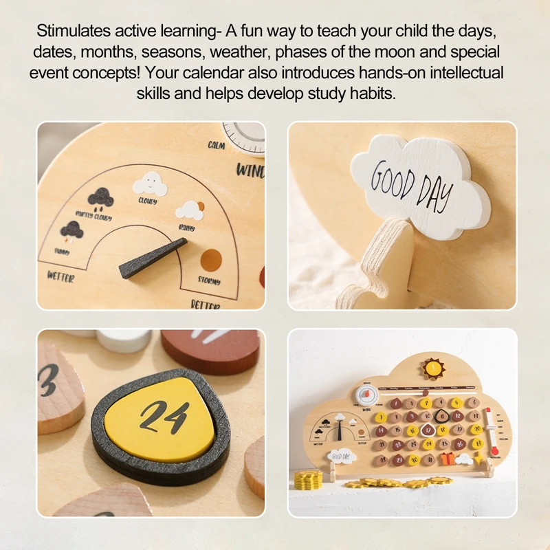 Wooden Toy  Baby Learning Toys  Wooden Calendar Plate  Cloud Calendar Plate  Baby Room Decoration  Cognitive Toys For Children