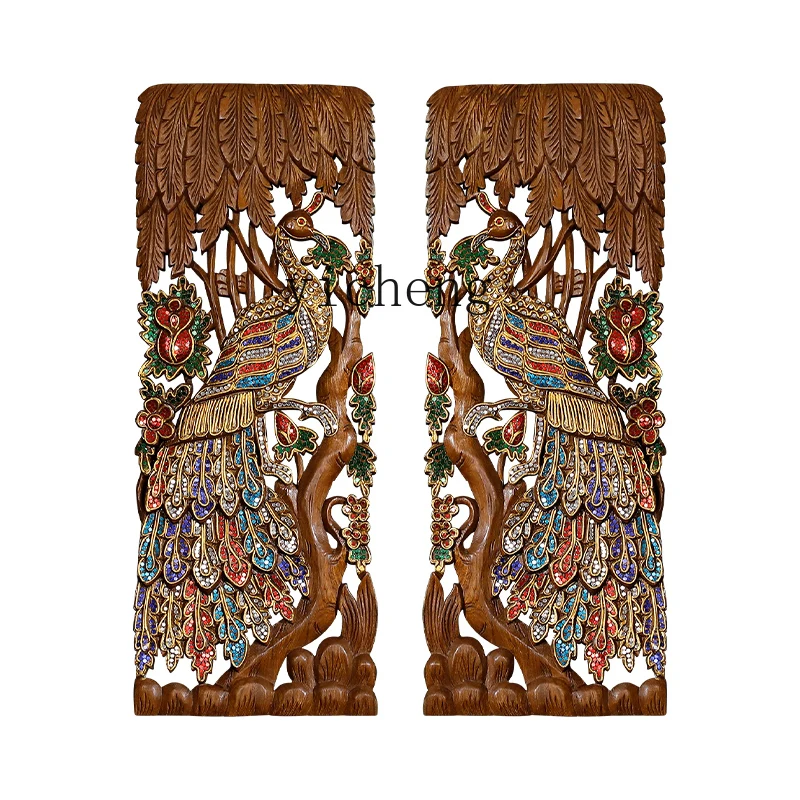 Yy decorativo pavão madeira maciça esculpida Board, Parede pendurada treliça, Escultura oca