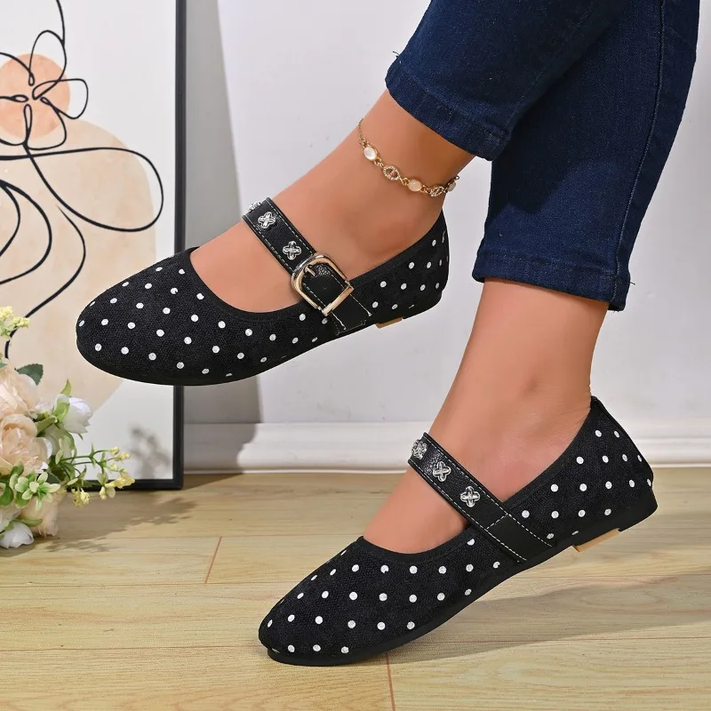2026 Spring and Autumn New Shallow Mouth and Versatile Round Toe One Character with Temperament Women's Single Shoes