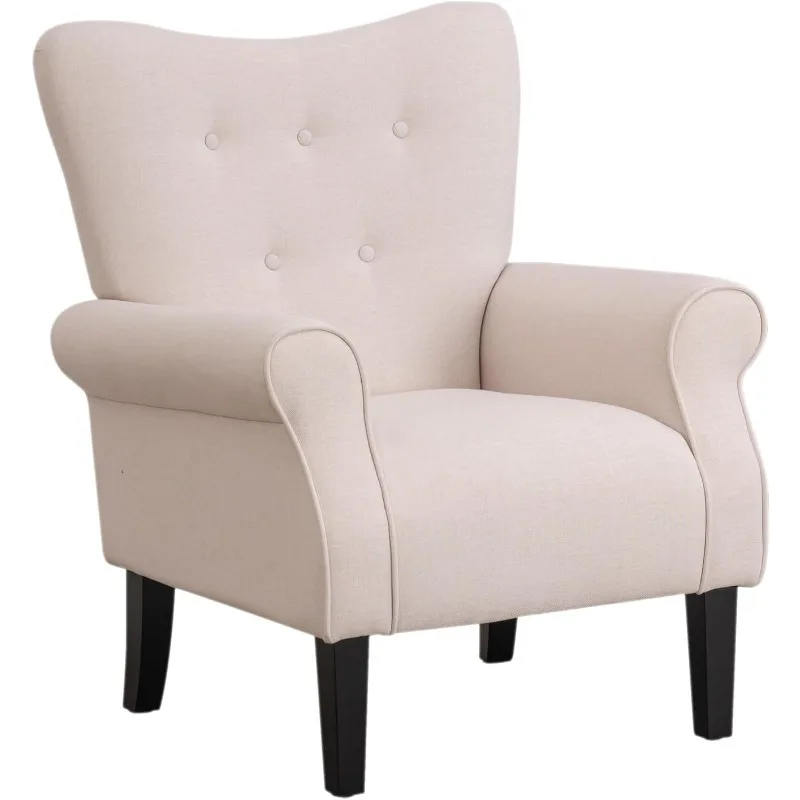 Mid Century Wingback Arm Chair,Modern Upholstered Fabric High Back Accent Chair with Wood Legs