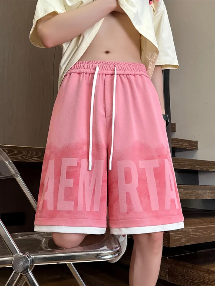 

Pink Sports orts for Men Summer Youth Baskeall Pants Loose Fit Breathable Lightweight Printed Straight Leg Casual Trousers