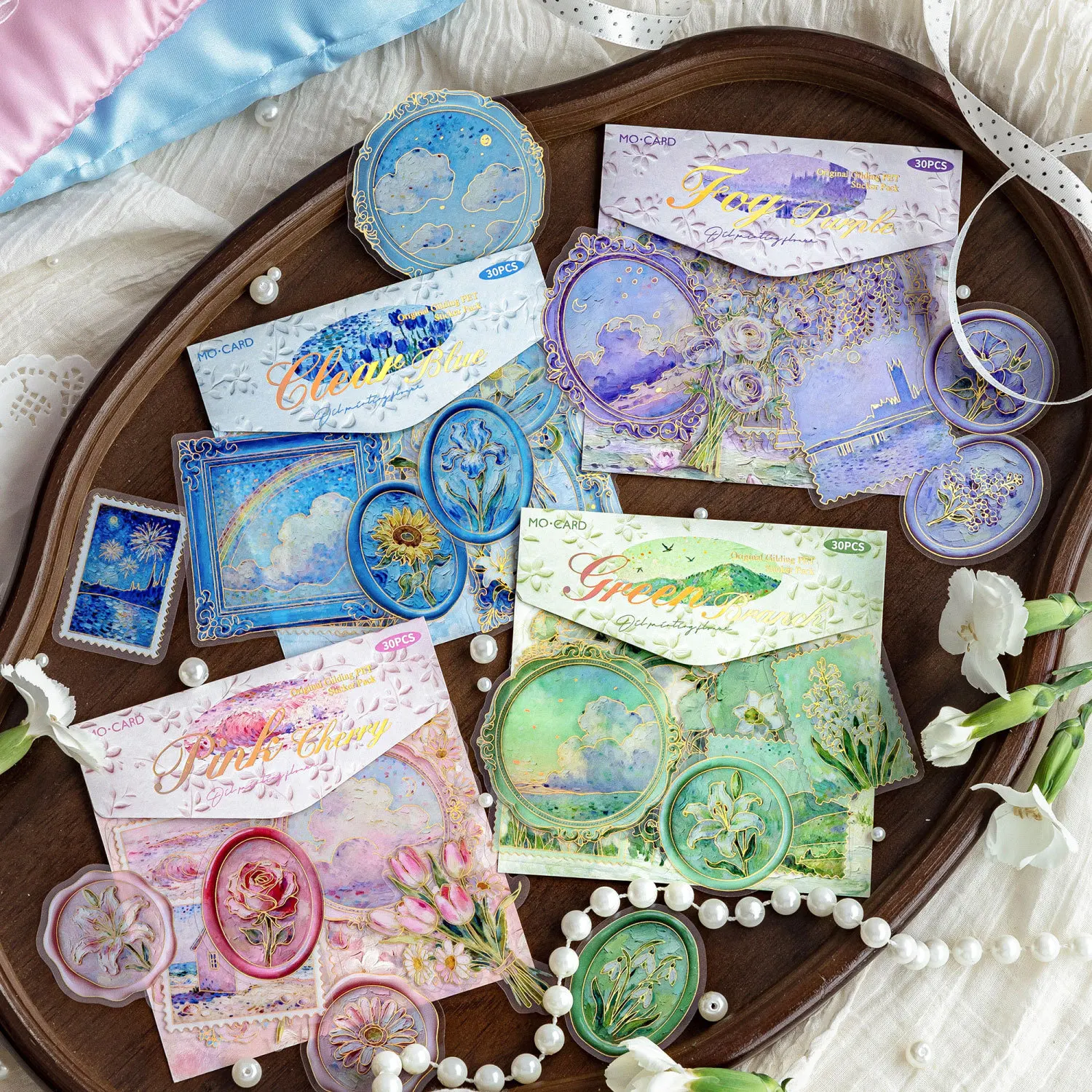 15pcs/1lot Kawaii Stationery Stickers Oil Painting Flower Messages Junk Journaling Decorative Scrapbooking for sticker Scrapbook