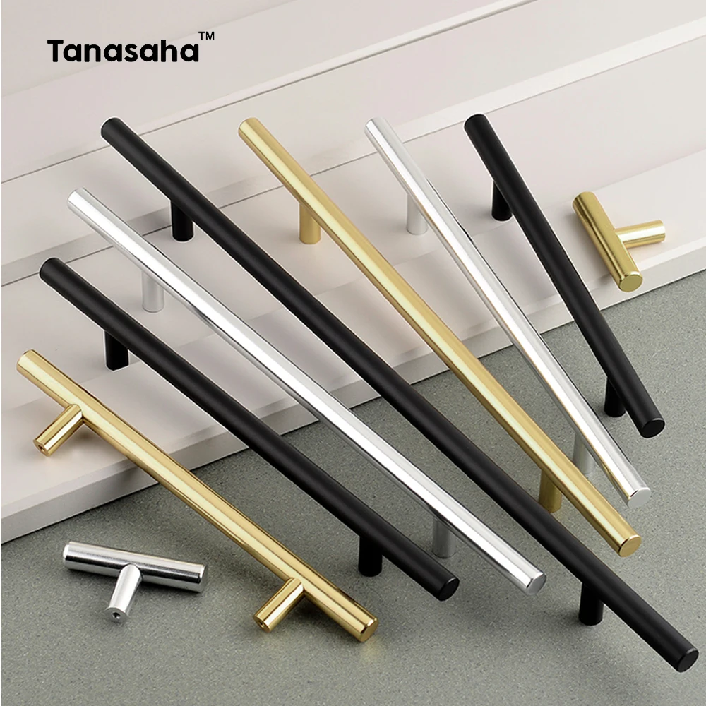 T-type Round Wardrobe Door Pulls 201 Stainless Steel Modern Cupboard Handles Furniture Handles for Cabinets and Drawers Knob