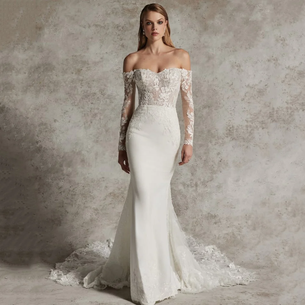 

Элегантное свадебное платье по индивидуальному заказу, кружевные платья невесты с открытыми плечами и аппликацией, свадебные платья, роскошные платья Vestidos De Novia